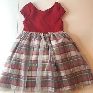NEW NANNETTE KIDS Shimmery tulle fancy plaid red dress full skirt Girls 6